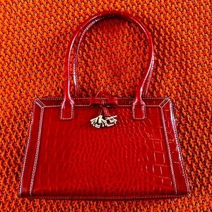 Oxblood red small vintage style croc skin handbag